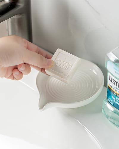 Zoeeker Self Draining Soap Dish, Ceramic Drain Soap Holder Waterfall Design | Bar Soap Dish with Drainage Round Kitchen Soap Saver for Shower, Bathroom, Sink, Kitchen and Countertop, Keeps Dry, White - color: White, size: Round