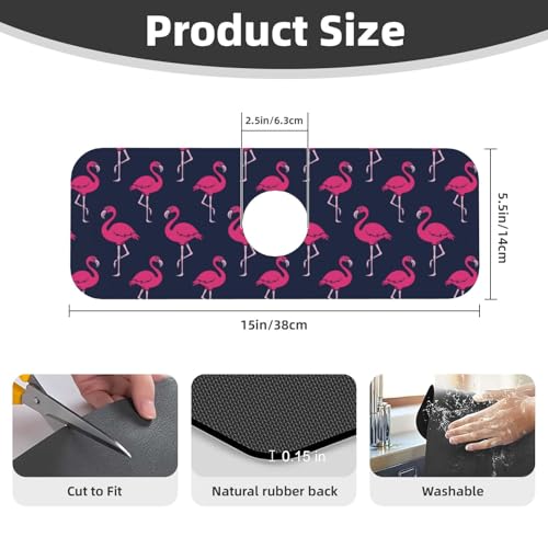 Abstract Summer Tropical Blue Pink Flamingo Flamingos Hawaii Hawaiian Kitchen Sink Splash Guard Faucet Mat Super Absorbent Fast Drying Mat Sink Drying Pad Sink Mat For Kitchen Bathroom (15" X 5.5" ) - color: Flamingo
