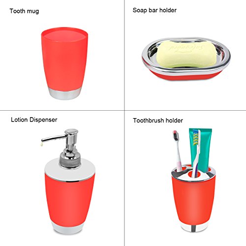 Bathroom Accessories Set, 6-Piece Plastic Gift Set, Toothbrush Holder, Toothbrush Cup, Soap Dispenser, Soap Dish, Toilet Brush Holder, Trash Can (RED) - color: Red