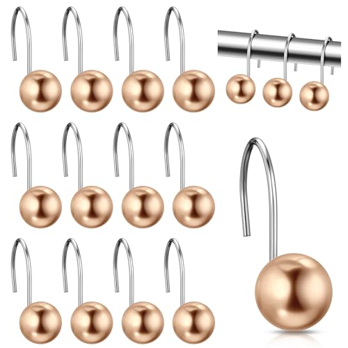 12 Pcs Cute Shower Curtain Hooks Shower Curtain Rings Artificial Pearl Decorative Vintage Rustproof Hooks for Bathroom Country Farmhouse Decor(Gold) - color: Gold