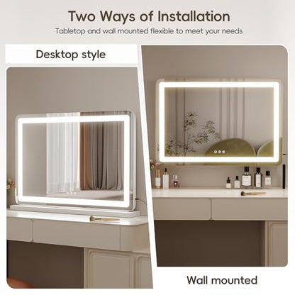 ZL ZELing Vanity Mirror with Lights, 32" x 23", LED Makeup Mirror, Dimmable 3-Color Lighting, 5X Magnification, Touch Screen Control, Wall-Mountable and Tabletop Design - color: White-3223 Led Light