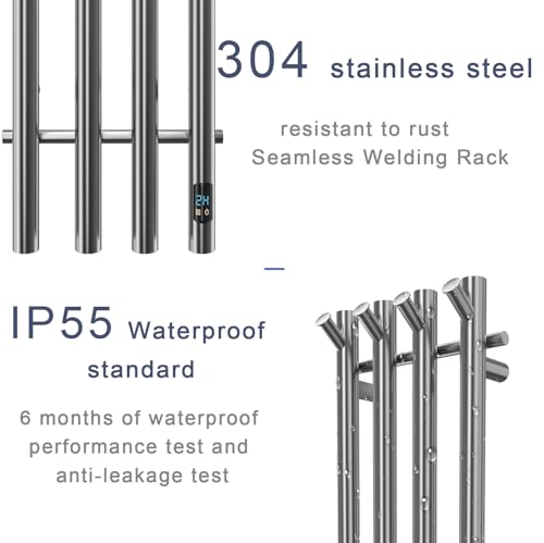 Heated Towel Rack, Gold 4-Bar Wall Mounted Towel Warmer with Timer, Vertical Round Electric Towel Heater, 11.8 x 37.4 x 4.21 Inches (Silver) - color: Silver