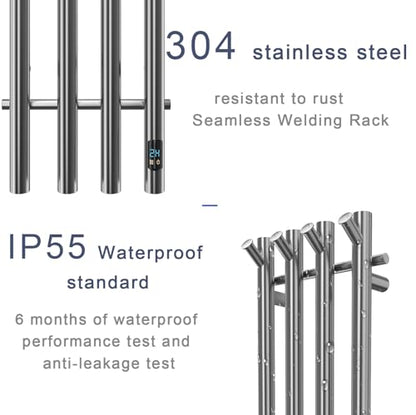 Heated Towel Rack, Gold 4-Bar Wall Mounted Towel Warmer with Timer, Vertical Round Electric Towel Heater, 11.8 x 37.4 x 4.21 Inches (Silver) - color: Silver