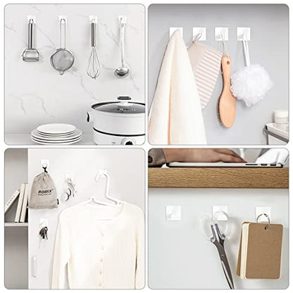 VIS'V Adhesive Towel Hooks, Shower Wall Stick on Hooks, White, 4 Pcs | Metal Material, Compact Design, Peel and Stick, 2 Extra Adhesive Strips, for Bathroom Kitchen Livingroom Office RV - color: White