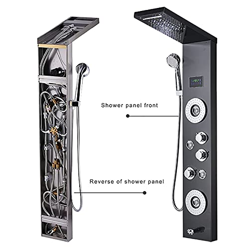 Led Shower Panel Tower System Digital Display Shower Column Thermostatic Shower Panel System, Shower System with Shower Head, Handheld Shower, Body Jets, Tub Spout,Black,Black - color: Black