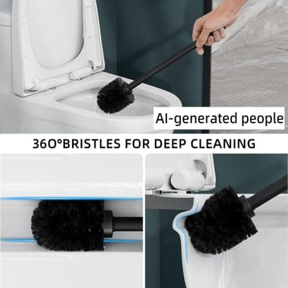 Toilet Brush and Holder Set, 2 PCS,Simple Sandstone Look,Beige | Decorative Toilet Bowl Brush and Holder Set,Heavy-Weight Resin Base with Long Handle Scrubber Brush,Bathroom Aceessories