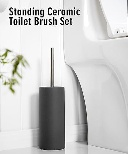 Matt White Ceramic Toilet Brush and Holder Set | Durable Bristles Non Scratch Toilet, Long Stainless Steel Handle, Freestanding Toilet Bowl Cleaners Brush - color: Matt White, size: Set/1