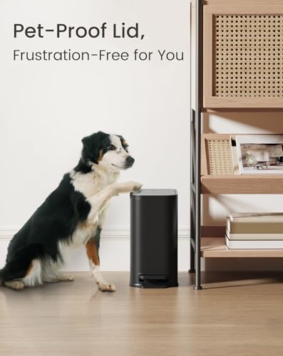 Cesun Small Black Bathroom Trash Can with Lid Soft Close & Pedal, 1.3 Gal | Removable Inner Bucket, Slim Stainless Steel Garbage Can for Bedroom/Office, Included 5 Trash Bags, Hidden Bag, Built to Last - color: Black