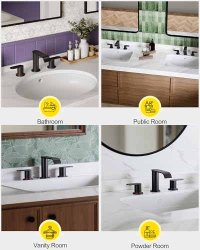 2 Pack Matte Black Waterfall Bathroom Faucet for Sink 3 Hole 8 Inch | Widespread Bathroom Sink Faucets with Pop-up Drain Supply Lines Stainless Steel 2-Handle Bathroom Sink Faucet by Homevacious - color: Matte Black X 2, size: 8 Inch Widespread
