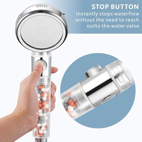 Filtered Handheld Shower Head with ON/OFF Switch - High Pressure 3 Spray Setting Showerhead Filter For Hard Water - For Dry Skin & Hair - style: B - Handheld Shower