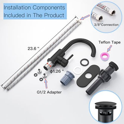 Matte Black Bathroom Sink Faucet Single Hole, Modern Single Handle Bathroom Faucet Commercial Stainless Steel Bar Faucet Laundry Sink Faucet with Drain - color: Matte Black, size: With drain