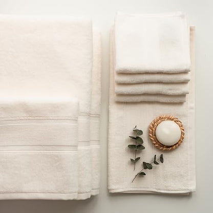 Luzia 8 Piece Bathroom Towel Set - 100% Turkish Cotton, Premium Quality - 2 Bath Towels 2 Hand Towels and 4 Washcloths (Ivory) - color: Ivory