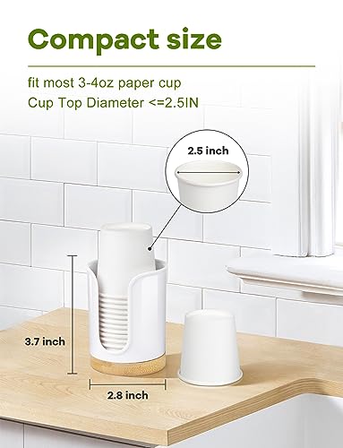 Bathroom Cup Dispenser - Small Cup Holder for Dixie 3 oz Bathroom Cups, Mouthwash Cups, 3 4 Ounce Cup Dispenser - PC/Bamboo, White, Pack of 1 - color: White/Bamboo/1Pack