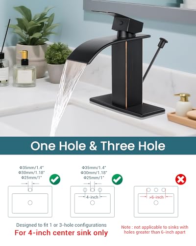 ORB Waterfall Bathroom Faucet Single Handle with Lift Rod Drain | Bathroom Sink Faucet,Stainless Steel,supply hoses Deck included,1 or 3 Hole,Fits home,RV,farmhouse bathrooms - color: A-Oil Rubbed Bronze, style: with Lift Rod Drain