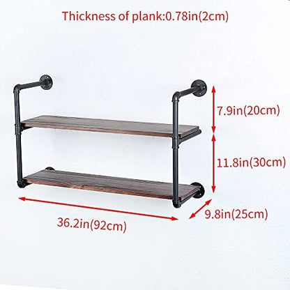 Industrial Pipe Shelves With Wood Planks,Rustic Pipe Shelving Wall Shelf | Metal Pipe Solid Pine Wood,Easy to Assemble,Wooden Board Thickness 0.78 In,For Bar Farmhouse Kitchen Office Bathroom,Bedroom - color: 2-layer, size: 36in
