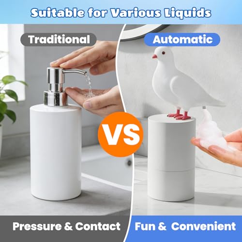 Automatic Foaming Pigeon Soap Dispenser, White Dove Design, 300ml, ABS | Refillable Foam Dispenser for Kitchen, Bathroom, Hall