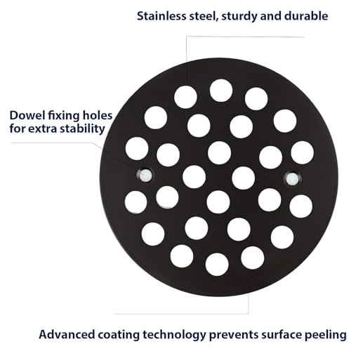 4-1/4” Round Shower Drain Cover,Screw-in Shower Drain Strainer,Easy-to-Install Replacement Cover - color: Black, size: 4-1/4 inch