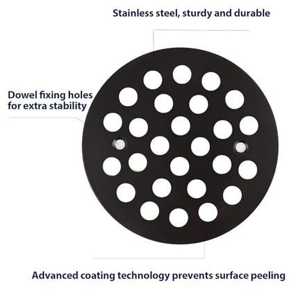 4-1/4” Round Shower Drain Cover,Screw-in Shower Drain Strainer,Easy-to-Install Replacement Cover - color: Black, size: 4-1/4 inch