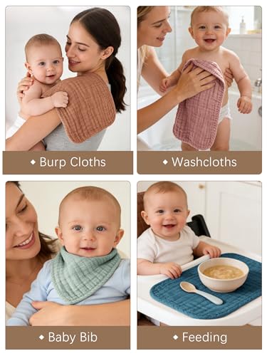 Lovely Care 12 Pack Muslin Burp Cloths 100% Cotton Muslin Cloths Large 20''x10'' Extra Soft and Absorbent Baby Burping Cloth - Rust and Teal Mix - color: Rust and Teal Mix, size: 10x20 Inch (Pack of 12)