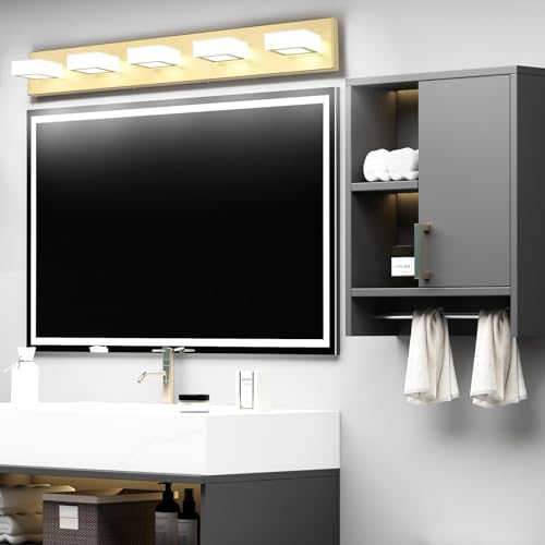 Ralbay Modern LED Gold Bathroom Vanity Lights 5 Lights LED Modern Gold Vanity Lights Over Mirror Fixture Acrylic Gold Vanity Wall Light (White Light 6000K), 33.5 inch, 8590-gold-silver - size: 33.5 inch