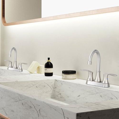 Friho 4 Inch Centerset Bathroom Faucet, 3 Hole Brushed Nickel Lead-Free Stainless Steel 2-Handle RV Vanity Faucet with Pop-up Drain & Supply Hoses - color: Brushed Nickel