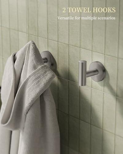 Brushed Nickel Bathroom Hardware Accessories Set 5 pcs Towel Holder Bar Set | 24 inches Stainless Steel Towel Bar, Towel Racks for Bathroom Robe Towel Hooks Toilet Paper Holder Wall Mounted by BATHLAVISH - color: Brushed Nickel