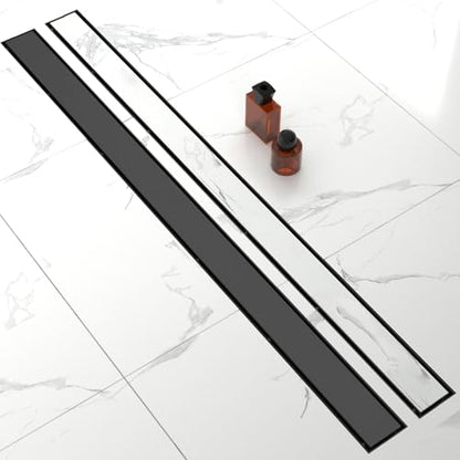 60 Inch Linear Shower Drain-Matte Black, with Tile Insert Grate | AISI 304 Stainless Steel Shower Drain, Rectangle Shower Floor Drain with Leveling Feet, Fits Bathroom & Balcony etc - color: Matte Black, size: 60 Inch