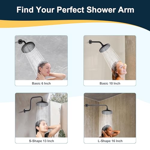 BRIGHT SHOWERS Shower Arm with Flange, Solid Brass 6 Inch Wall Mount Shower Head Extension, Extra Thick All Metal Shower Pipe Arm and Shower Neck Replacement, Matte Black - color: Matte Black, style: Basic 6 Inch