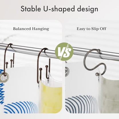 AmazerBath Shower Curtain Hooks, Simple Bronze Double Shower Curtain Hooks Rust Proof, Non-Slip Simple Shower Curtain Rings, Metal Shower Hooks for Shower Curtain Liner Bathroom, 12Pcs - color: Bronze, style: Minimalist