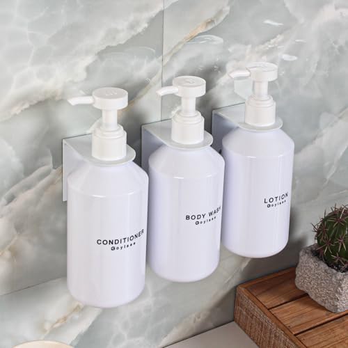 3-Chamber Shampoo & Conditioner Dispenser - Wall-Mounted Soap Dispenser Plastic Bottles with 4CC Pumps, No Drill Installation, Refillable for Bathroom, RV, Commercial Use White - color: White