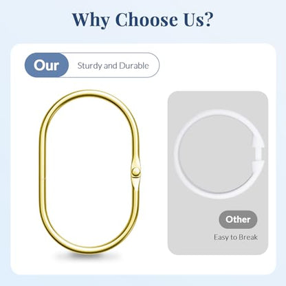 Bathway Shower Curtain Rings Gold Shower Curtain Hooks Anti-Drop Shower Rings for Curtain, Metal Shower Curtain Rings Rust Proof, Shower Hooks for Shower Curtain Rod, 12 Pcs Gold Curtain Rings - color: Gold, style: Modern Oval