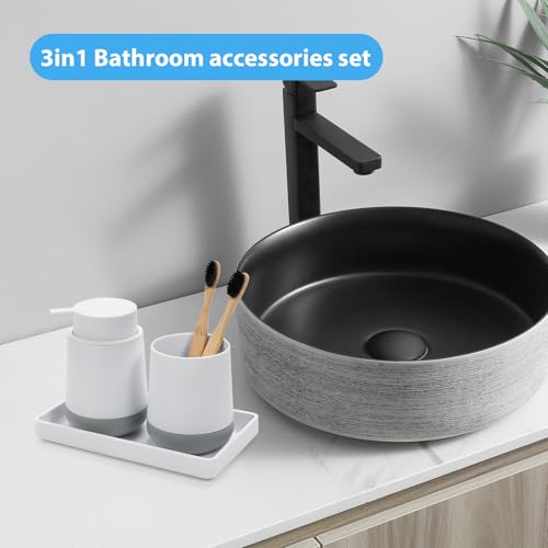 GAHEFY White Bathroom Countertop Accessories Set - Soap Dispenser and Toothbrush Holder with Silicone Boot,Vanity Tray (White Liquid) - color: White Liquid