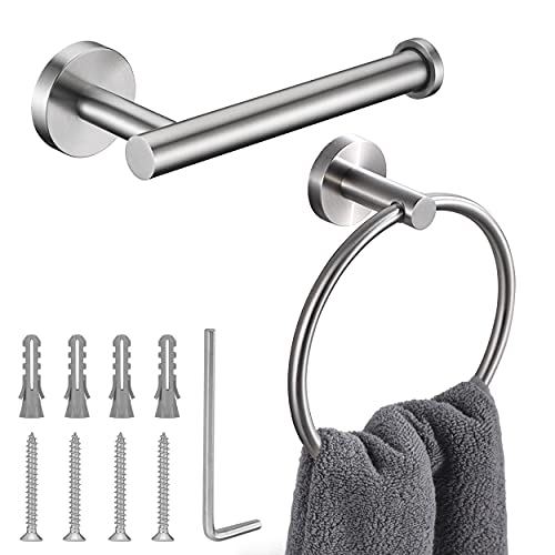 Brushed Nickel Toilet Paper Holder and Hand Towel Ring Set 2 Pieces Bathroom Hardware Accessories Set SUS 304 Stainless Steel Heavy Duty Wall Mounted Bathroom Holder… - color: Brushed Nickel