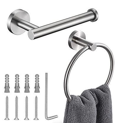 Brushed Nickel Toilet Paper Holder and Hand Towel Ring Set 2 Pieces Bathroom Hardware Accessories Set SUS 304 Stainless Steel Heavy Duty Wall Mounted Bathroom Holder… - color: Brushed Nickel