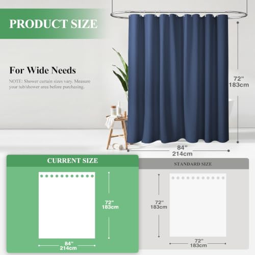 Extra Wide Waffle Shower Curtain 256 GSM Fabric 84x72 Navy Blue | 84 Inch Wide, Thick Polyester Cloth, Weighted Hem, Water Repellent, Washable Hotel Shower Curtain Set for Bathroom 14 Hooks - color: Navy Blue, size: 84"W x 72"L (Pack of 1)