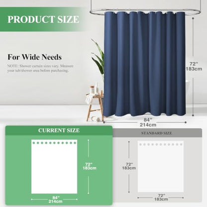 Extra Wide Waffle Shower Curtain 256 GSM Fabric 84x72 Navy Blue | 84 Inch Wide, Thick Polyester Cloth, Weighted Hem, Water Repellent, Washable Hotel Shower Curtain Set for Bathroom 14 Hooks - color: Navy Blue, size: 84"W x 72"L (Pack of 1)