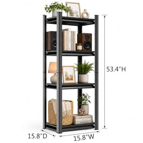 4-Tier Kitchen Storage Shelves, Adjustable Metal Shelving Unit, 2000LBS | Heavy Duty Kitchens Standing Shelf, Baker Rack, Adjustable Pantry Shelves, 15.8"W x 11.8" D x 53.4" H, Black - size: 16"W*53"H*12"D-4 TIER