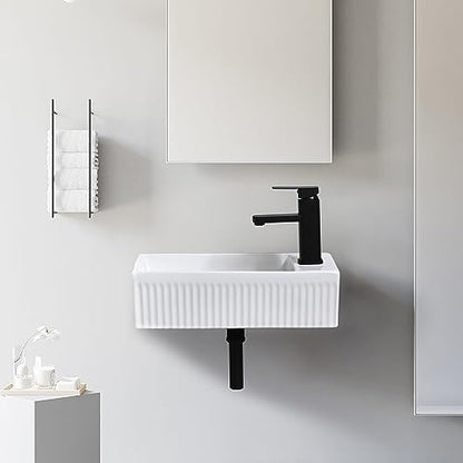 Bathroom Vessel Sink Wall Mount Sink White Wall Mounted Rectangular White Porcelain Ceramic Washing Small Bathroom Vanity Sink with Faucet and Drain - color: White 2