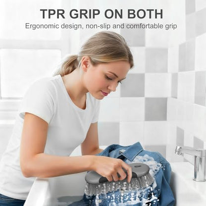 SetSail Multi-Purpose Scrub Brush of 2 Pack, Black Grey | Stiff Bristles Cleaning Brush with Non-Slip Grip Heavy Duty Scrub Brushes for Cleaning Bathroom Kitchen Tile Bathtub Sink - color: Black Grey