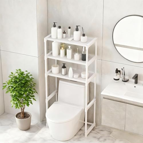 3-Tier Over the Toilet Storage, Metal Bathroom Shelve, Over Toilet Bathroom Organizer, Space Saver Bathrooms Shelve for Restroom Laundry Balcony, White - color: White