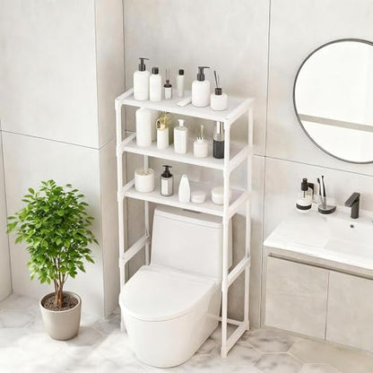 3-Tier Over the Toilet Storage, Metal Bathroom Shelve, Over Toilet Bathroom Organizer, Space Saver Bathrooms Shelve for Restroom Laundry Balcony, White - color: White