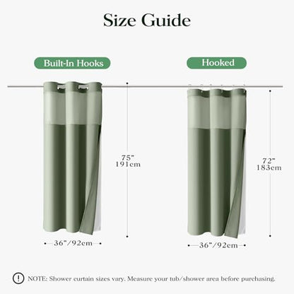 Sage Green Hook Free Waffle Shower Curtain & Snap-in Liner,36x75 | Less Time to install, 3 in 1 Fabric Shower Curtain and Liner Set with Magnets, Stall, Shower Curtains for Bathroom - color: A Sage Green, size: 36"W x 75"L (Pack of 1)