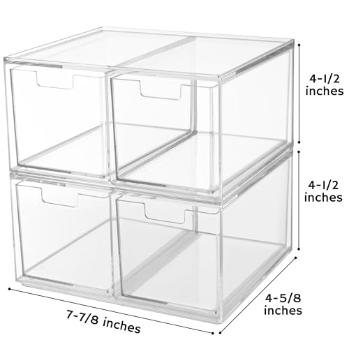 STORi Stackable Desk Organizer drawers, Clear Pen Pencil Makeup Brush drawers for Desktops and Vanities, 4 Tall Drawers (Made in USA) - style: 3.5"W x 3.5"H Drawers (Set of 4)