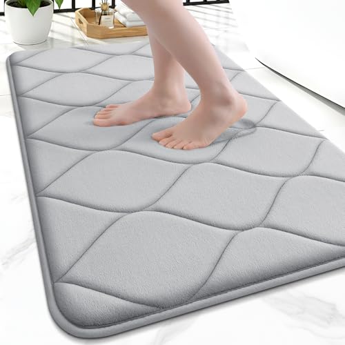 Smiry Memory Foam Bath Mat 24"x16", Ultra Soft Non-Slip Bathroom Rug, Plush Water Absorbent Quick Dry and Machine Washable Floor Mat for Shower, Tub & Home Decor, Light Grey - color: Light Grey, size: 24"x16"