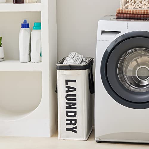 Slim Laundry Hamper with Removable Inner Bag and Side Handles, 45L Small Laundry Baskets to Store Clothes, Narrow Dirty Clothes Hamper for Laundry Room, Bathroom, Bedroom, and Living Room - Beige | Small Laundry Baskets with Mesh Top, Narrow Dirty Clothes