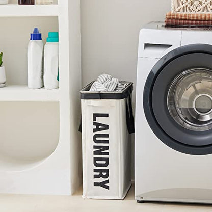 Slim Laundry Hamper with Removable Inner Bag and Side Handles, 45L Small Laundry Baskets to Store Clothes, Narrow Dirty Clothes Hamper for Laundry Room, Bathroom, Bedroom, and Living Room - Beige | Small Laundry Baskets with Mesh Top, Narrow Dirty Clothes