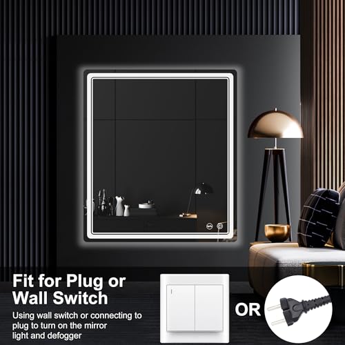 LED Bathroom Mirror with Lights, Anti-Fog, Dimmable, Lighted Bathroom Vanity Mirror for Wall, UL-Certified (36 x 32) - size: 36"L x 32"W