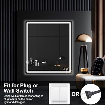 LED Bathroom Mirror with Lights, Anti-Fog, Dimmable, Lighted Bathroom Vanity Mirror for Wall, UL-Certified (36 x 32) - size: 36"L x 32"W