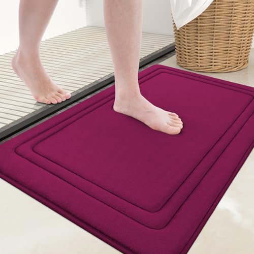 Grandaily Memory Foam Bath Mat Rug 24x16, Ultra Soft, Non-Slip and Absorbent Bathroom Rugs, Machine Wash Dry, Comfortable Bath Carpet for Bathroom Floor, Tub and Shower, Burgundy - color: Burgundy, size: 24" x 16"