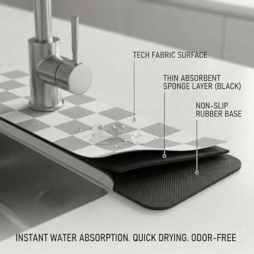 Customizable Dish Drying Mat & Sink Splash Guard Set: 24"Lx16"W Kitchen Counter Protector & 24"Lx5.5"W Mat Trimmable to Fit Irregular Sink with 2 & 3 Holes or Soap Dispenser - Absorbent Drip Catcher - size: 24" x 16"